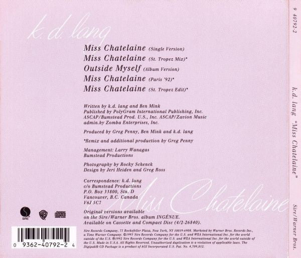 k.d. lang : Miss Chatelaine (CD, Maxi, Dig)