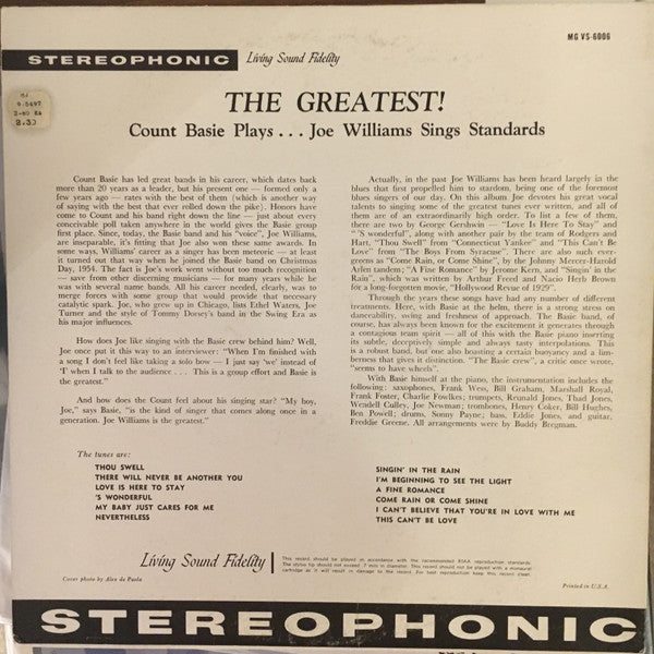 Count Basie : The Greatest! Count Basie Plays...Joe Williams Sings Standards (LP, Album, RE)