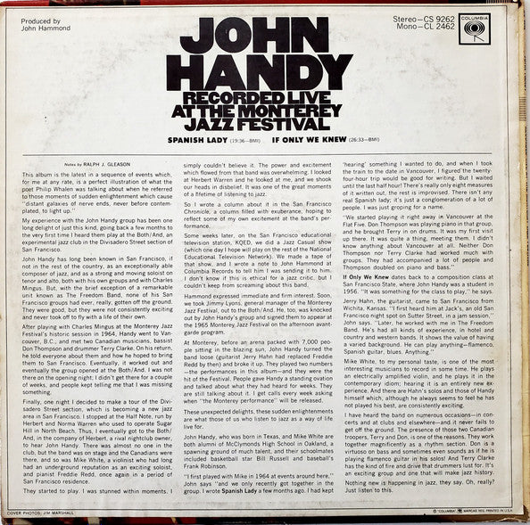 John Handy : Recorded Live At The Monterey Jazz Festival (LP, Album, San)