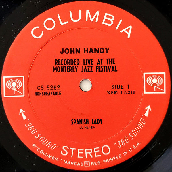 John Handy : Recorded Live At The Monterey Jazz Festival (LP, Album, San)