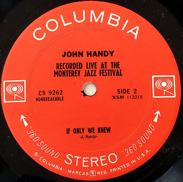 John Handy : Recorded Live At The Monterey Jazz Festival (LP, Album, San)