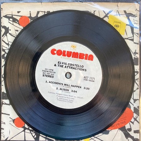 Elvis Costello & The Attractions : Accidents Will Happen / Alison (7", Promo, Styrene, Pit)