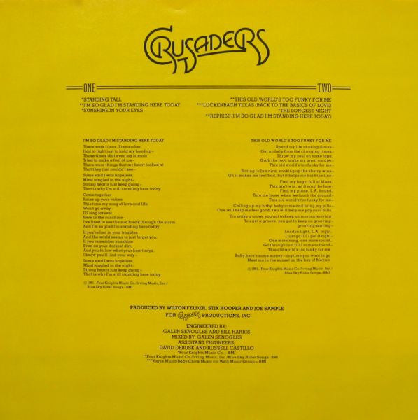 The Crusaders : Standing Tall (LP, Album, Pin)