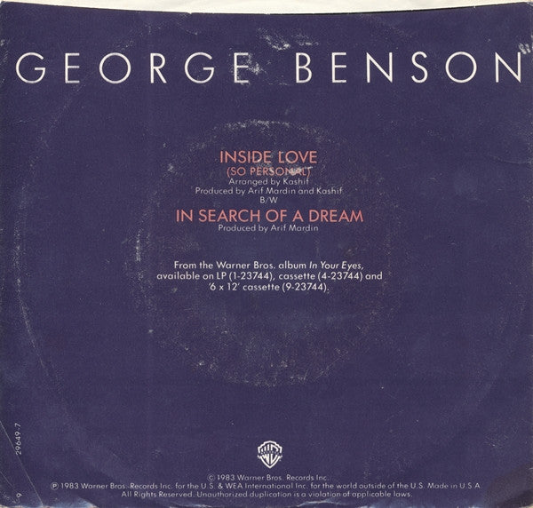 George Benson : Inside Love (So Personal) (7", Single, Styrene, All)