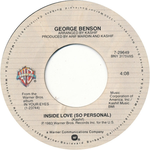 George Benson : Inside Love (So Personal) (7", Single, Styrene, All)