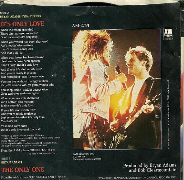 Bryan Adams / Tina Turner : It's Only Love (7", Single, Mon)