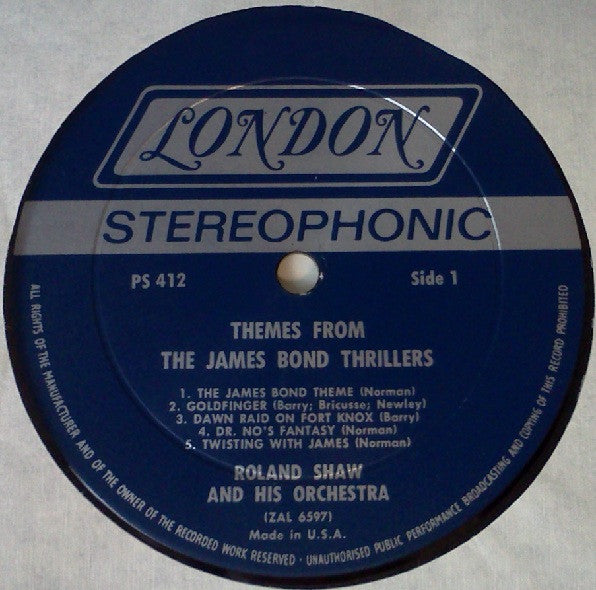The Roland Shaw Orchestra : Themes From The James Bond Thrillers (LP, Album, Ind)