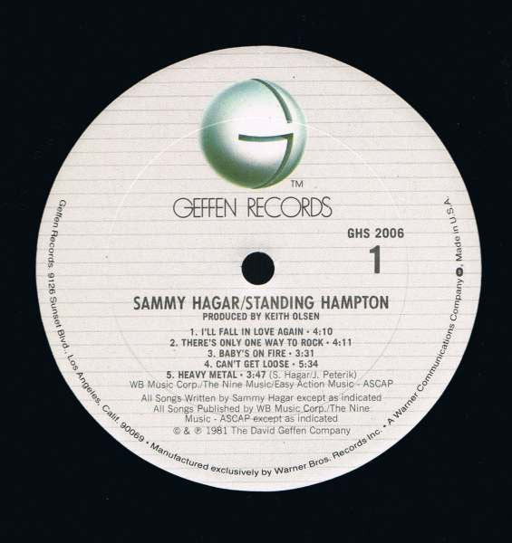 Sammy Hagar : Standing Hampton (LP, Album)