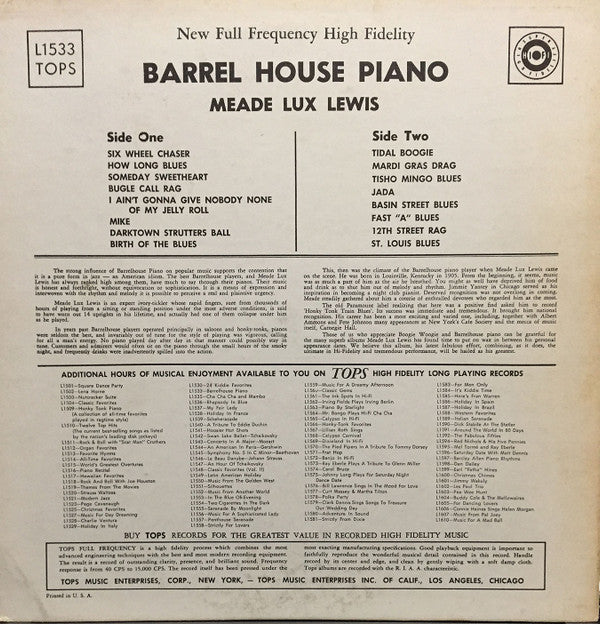 Meade "Lux" Lewis : Barrel House Piano (LP, Album, RP)