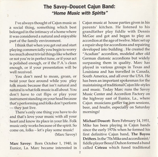 Savoy-Doucet Cajun Band : Home Music With Spirits (CD, Comp)