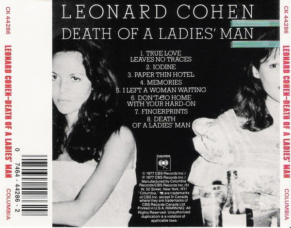 Leonard Cohen : Death Of A Ladies' Man (CD, Album, RE)