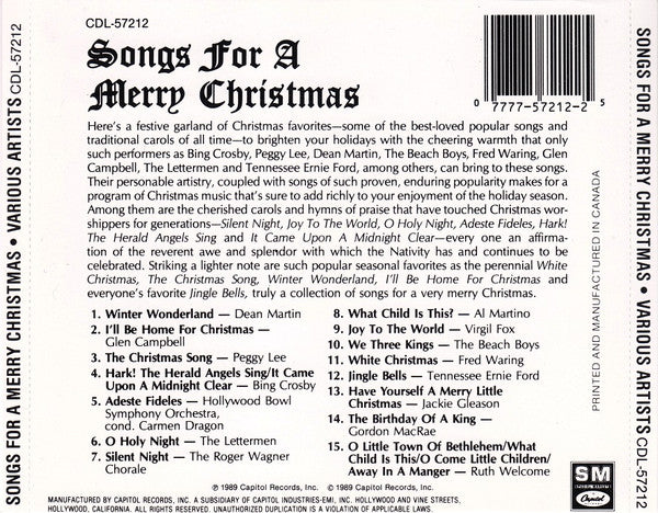 Various : Songs for a Merry Christmas (CD, Comp, Mono)