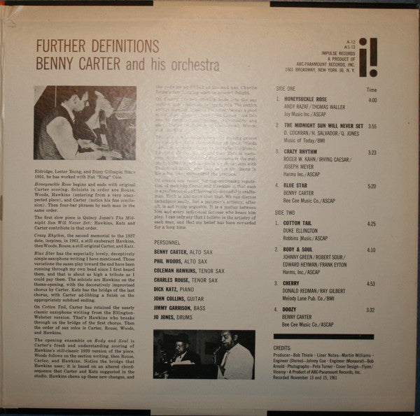 Benny Carter And His Orchestra : Further Definitions (LP, Album, RP, Gat)