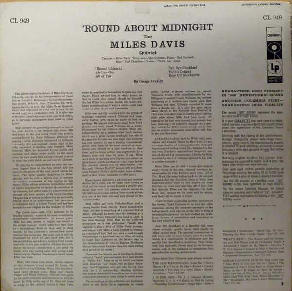 Miles Davis : 'Round About Midnight (LP, Album, Mono, RP)