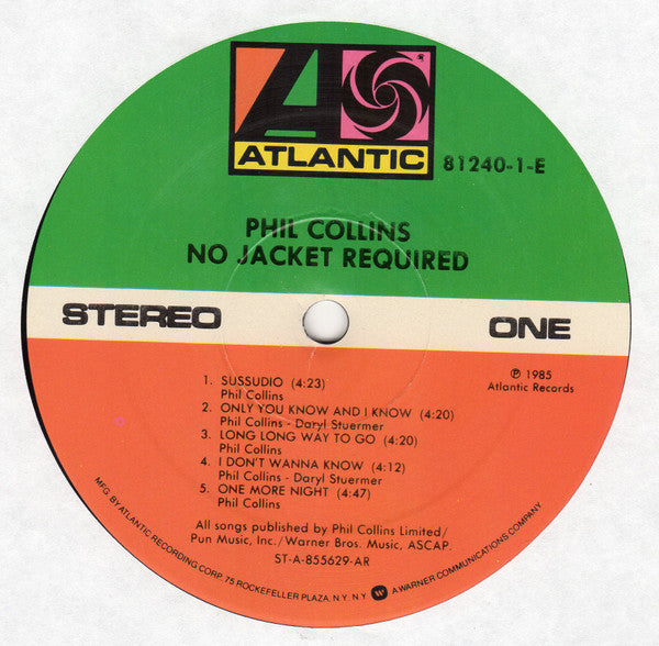 Phil Collins : No Jacket Required (LP, Album, AR )