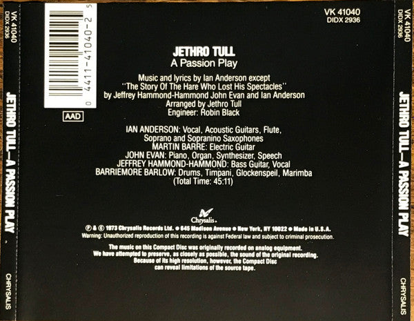 Jethro Tull : A Passion Play (CD, Album, RE)