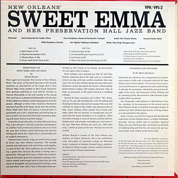 Sweet Emma* And Her Preservation Hall Jazz Band : New Orleans' Sweet Emma And Her Preservation Hall Jazz Band (LP, Album, RE)