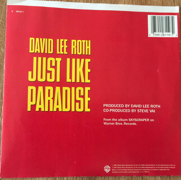 David Lee Roth : Just Like Paradise (7", Single, Styrene, All)