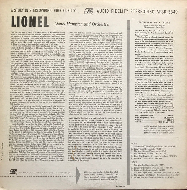 Lionel Hampton And His Orchestra : Lionel (LP, Album)