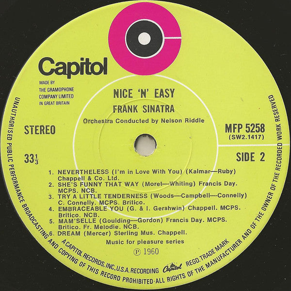 Frank Sinatra : Nice 'N' Easy (LP, Album, RE, Tar)