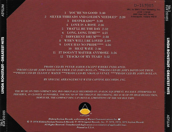 Linda Ronstadt : Greatest Hits (CD, Comp, Club)