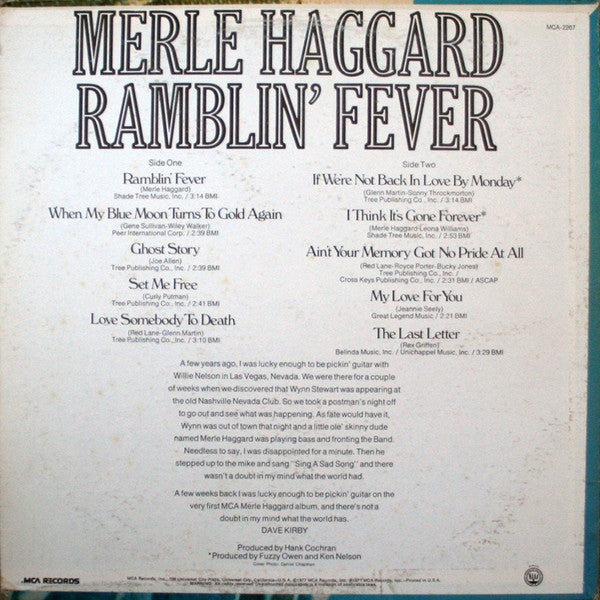 Merle Haggard : Ramblin' Fever (LP, Album, Pin)