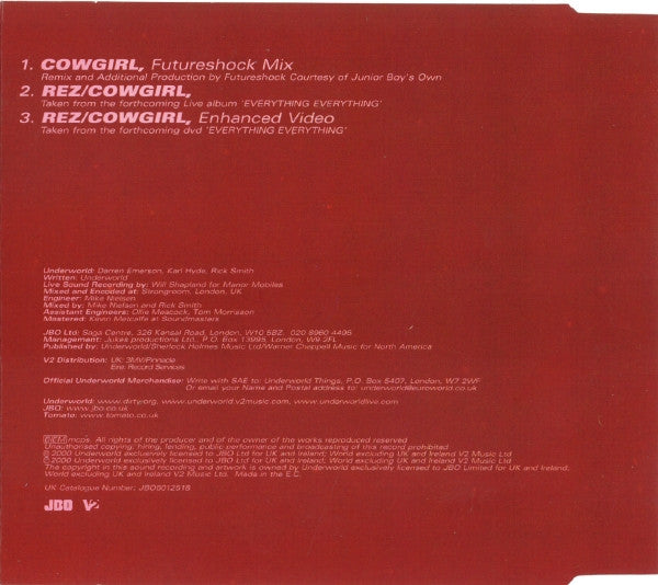 Underworld : Cowgirl (CD, Single, Enh)