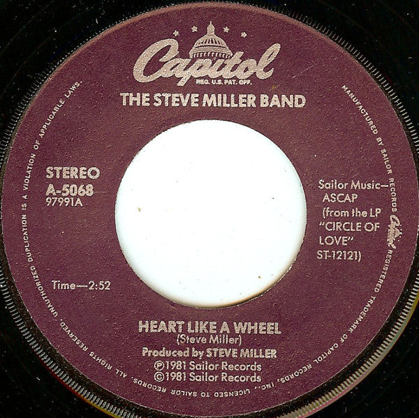 Steve Miller Band : Heart Like A Wheel (7", Jac)