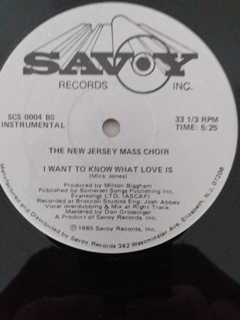 The New Jersey Mass Choir : I Want To Know What Love Is (12", Single, HUB)
