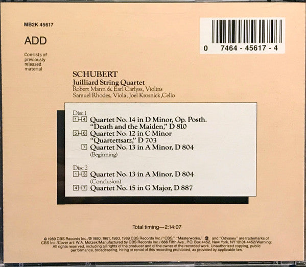 Franz Schubert - Juilliard String Quartet : String Quartets Nos. 12-15 (2xCD, Comp, RE)