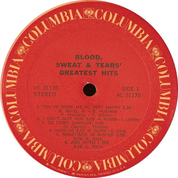 Blood, Sweat And Tears : Blood, Sweat & Tears Greatest Hits (LP, Comp, RE, Pit)