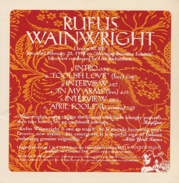 Rufus Wainwright : Live On KCRW (CD, Promo)