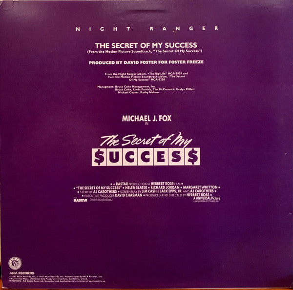 Night Ranger : The Secret Of My Success (12", Single, Promo)