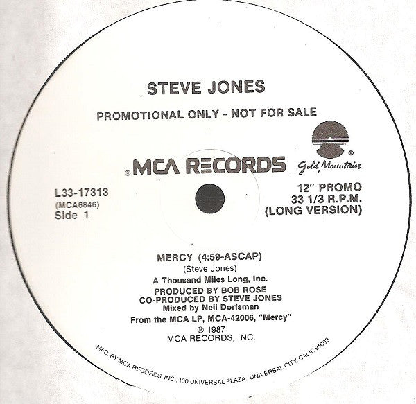 Steve Jones (2) : Mercy (12", Single, Promo)