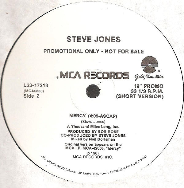 Steve Jones (2) : Mercy (12", Single, Promo)