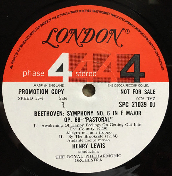 Beethoven*, Henry Lewis, Royal Philharmonic Orchestra : "Pastoral" Symphony No. 6 In F Major, Op. 68 (LP, Album, Promo, Gat)