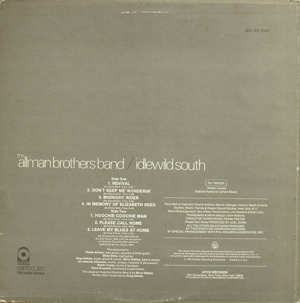 The Allman Brothers Band : Idlewild South (LP, Album, MO )
