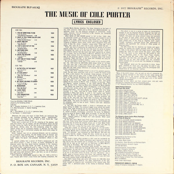 Cole Porter : The Music Of Cole Porter (Musical Nostalgia From Flicks And Show Biz) (From Rare Piano Rolls) (LP)