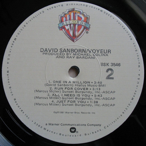 David Sanborn : Voyeur (LP, Album, Jac)
