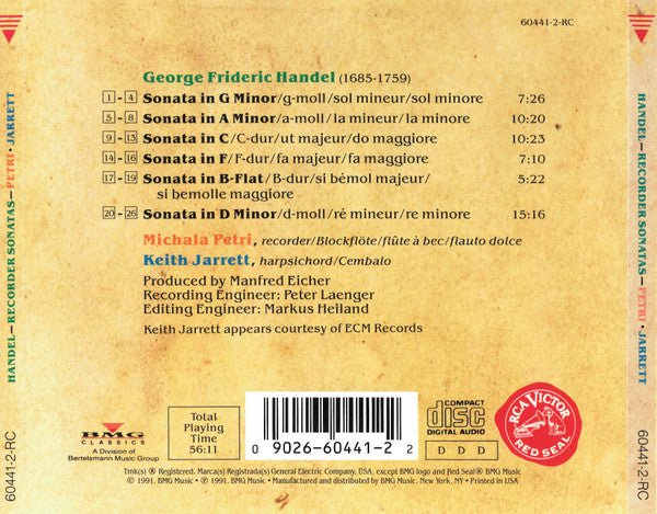 Keith Jarrett • Michala Petri / Georg Friedrich Händel : Handel Sonatas (CD, Album)