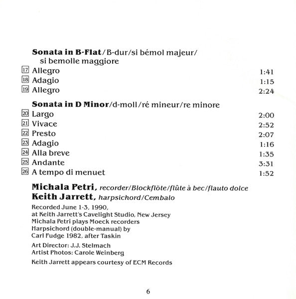 Keith Jarrett • Michala Petri / Georg Friedrich Händel : Handel Sonatas (CD, Album)