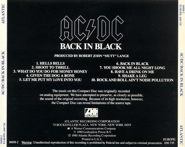 AC/DC : Back In Black (CD, Album, RE)
