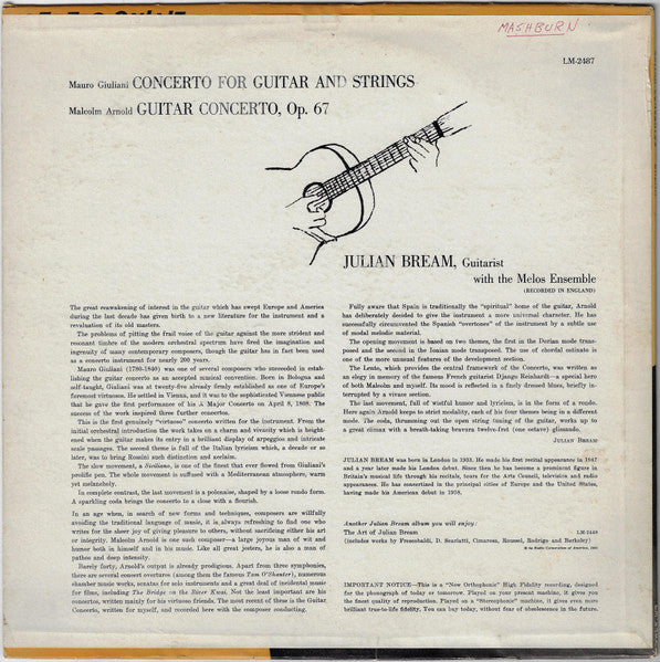 Julian Bream : Guitar Concertos (LP, Album, Mono)