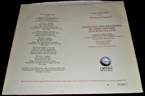 Wang Chung : Dance Hall Days (7", Single, Jac)