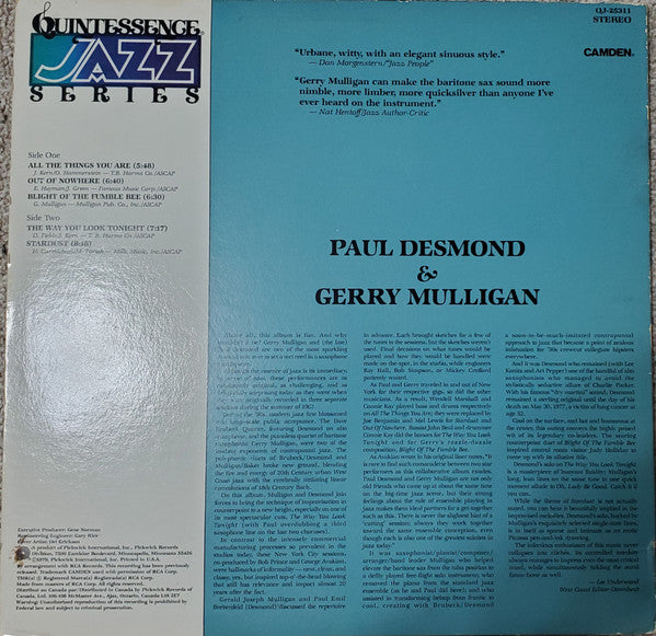 Paul Desmond & Gerry Mulligan : Paul Desmond & Gerry Mulligan (LP)