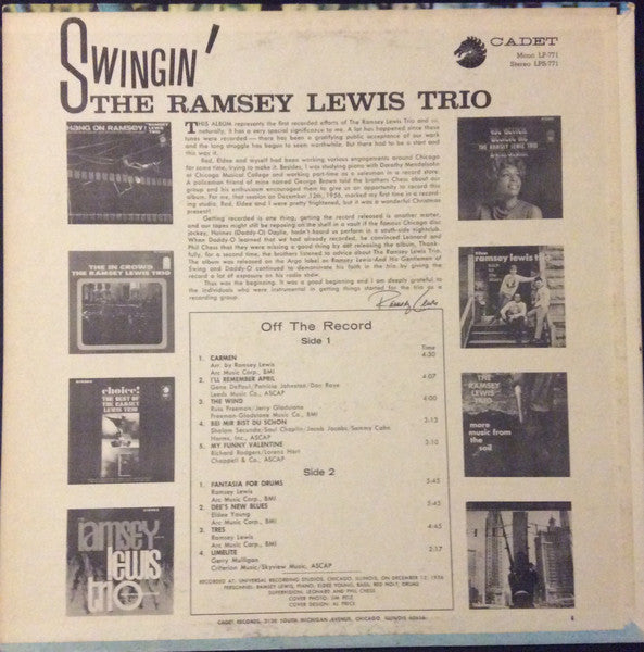 The Ramsey Lewis Trio : Swingin' (LP, Album)