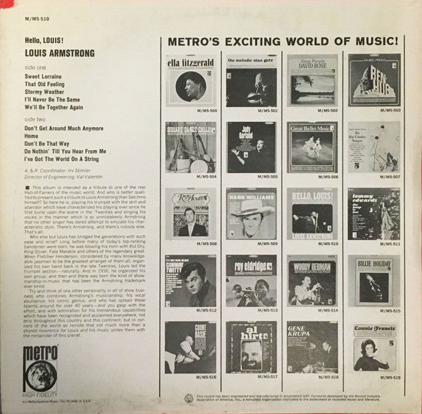 Louis Armstrong : Hello, Louis! (LP, Comp)