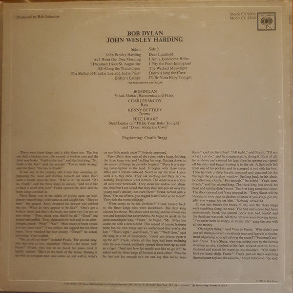 Bob Dylan : John Wesley Harding (LP, Album, Ter)