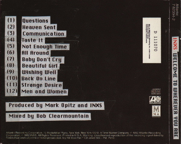 INXS : Welcome To Wherever You Are (CD, Album, Club, Eco)