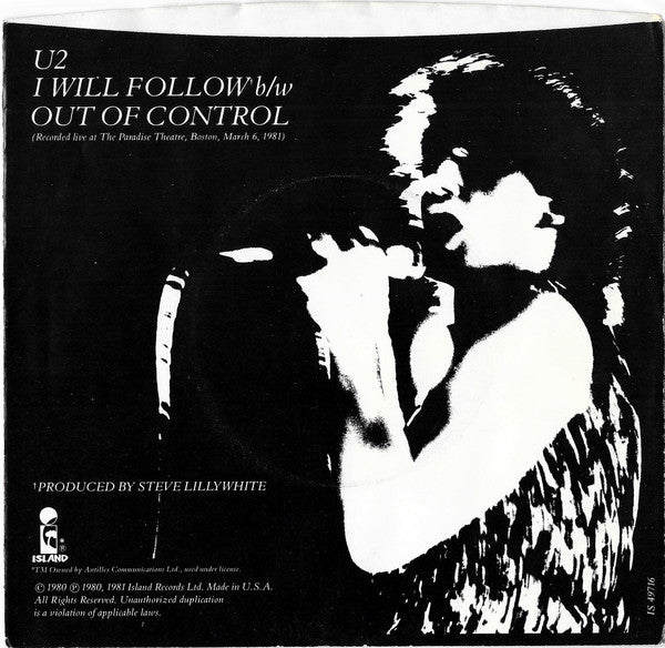 U2 : I Will Follow (7", Single, Mono, Promo)